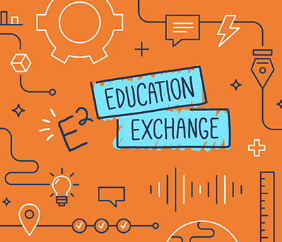 An orange image that reads “Education Exchange.”